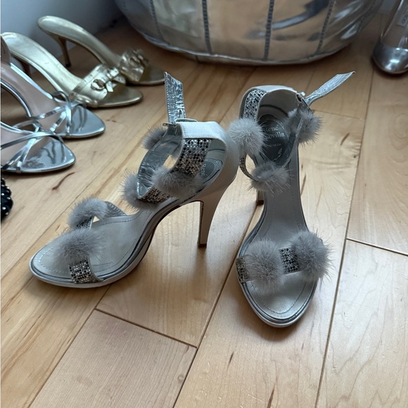 Rene Caovilla Limited Edition Silver Fur-Accented Heels - Picture 2 of 10